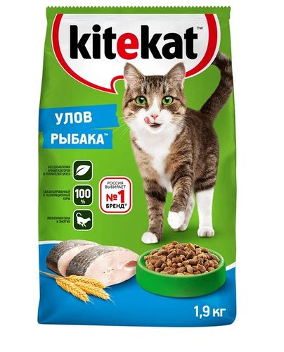 Сухой корм для кошек Kitekat Улов рыбака, 1.9 кг