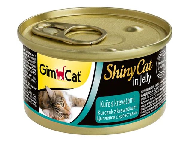 Консервы для кошек GimCat ShinyCat из курицы с креветками и солодом в желе, 70 гр