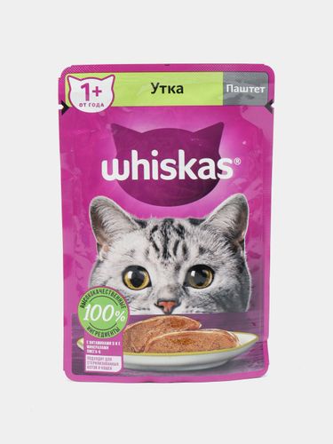 Влажный корм для кошек Whiskas паштет с уткой, 75 гр