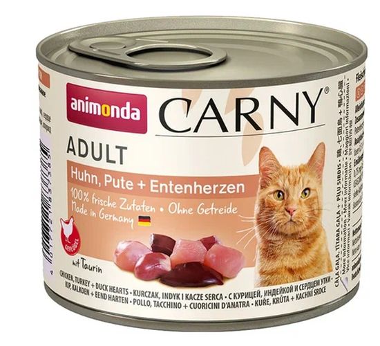 Влажный корм для кошек Animonda Carny Adult Chicken Turkey and Duck hearts c курицей индейка и утиные сердца, 200 гр