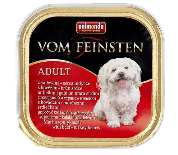 Влажный корм для собак Animonda Von Feinsten Dog Adult with Beef and Turkey Hearts с говядиной и сердцем индейки, 150 гр