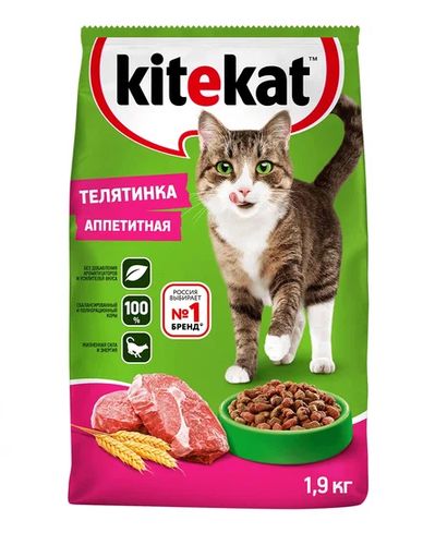 Сухой корм для кошек Kitekat Телятинка аппетитная, 1.9 кг