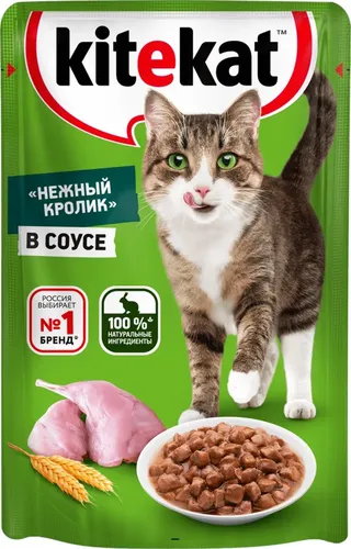 Влажный корм для кошек Kitekat Нежный кролик в соусе, 85 гр