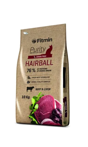 Cухой корм для кошек Fitmin cat Purity Hairball с говядиной, 10 кг