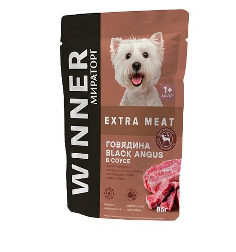 Влажный корм для cобак Мираторг Extra Meat Black Angus с говядиной в соусе, 85 гр