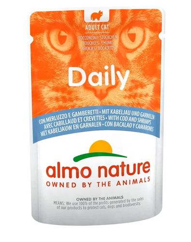 Влажный корм для кошек Almo Nature Daily Menu с треской и креветками, 70 гр