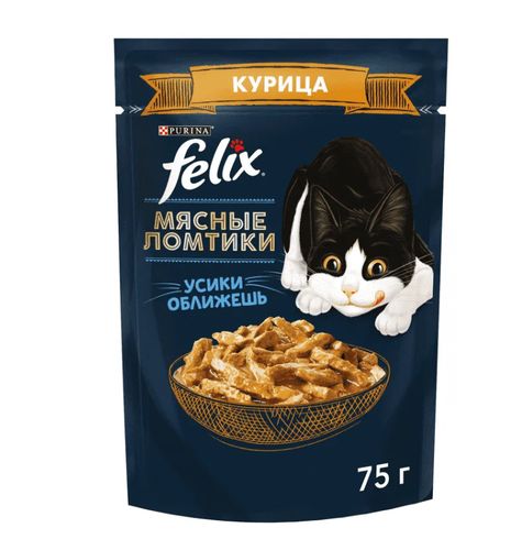 Влажный корм для кошек Felix Мясные Ломтики с курицей, 75 гр