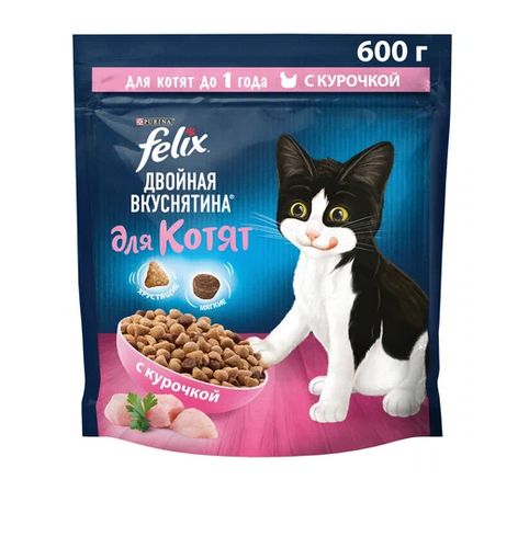 Cухой корм для котят Purina Felix Двойная вкуснятина с курочкой, 600 гр