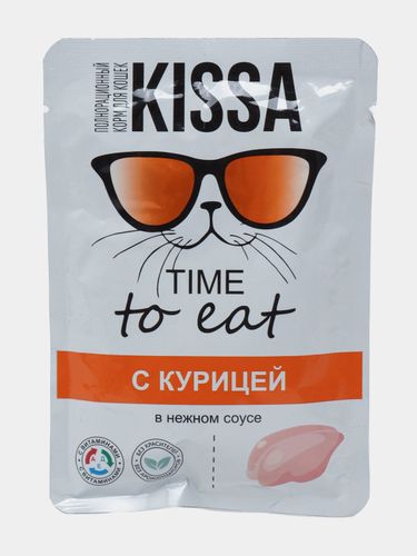 Влажный корм для кошек с курицей в соусе Kissa, 75 гр