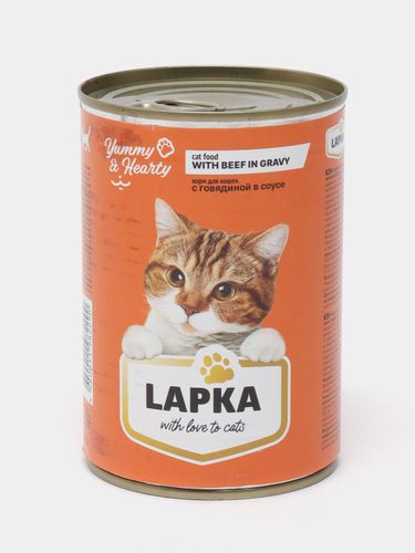 Корм консервированный для кошек Lapka с говядиной в соусе, 415 гр