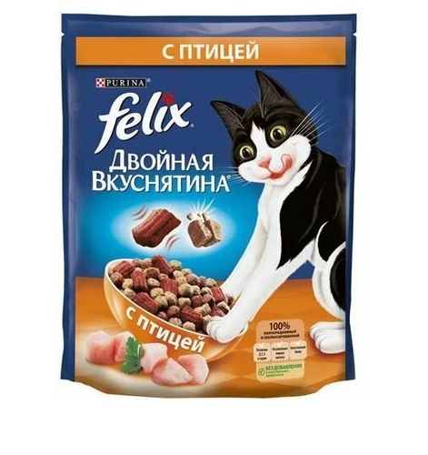 Сухой корм для кошек Felix Двойная вкуснятина с птицей, 750 гр