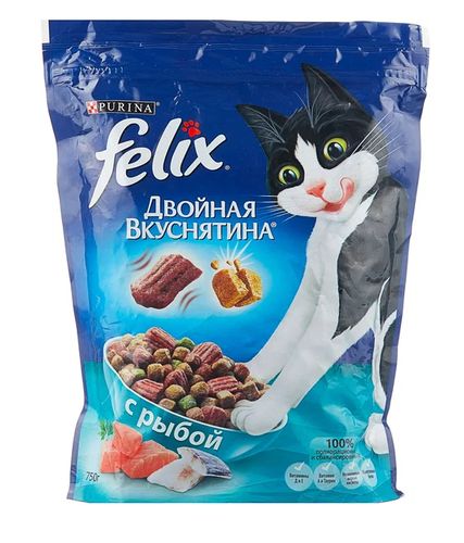 Сухой корм для кошек Felix Двойная вкуснятина с рыбой, 750 гр