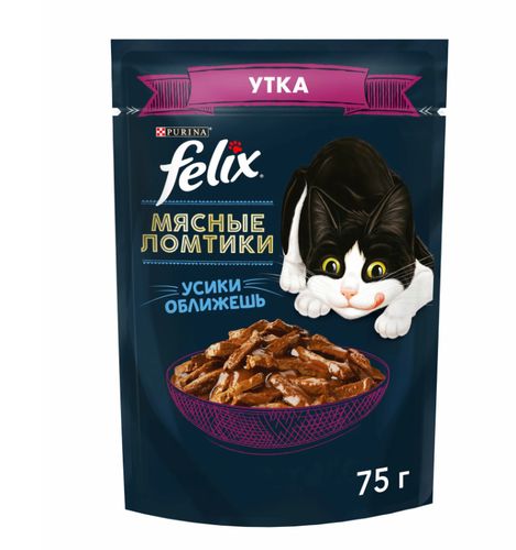 Влажный корм для кошек Felix Мясные Ломтики с уткой, 75 гр