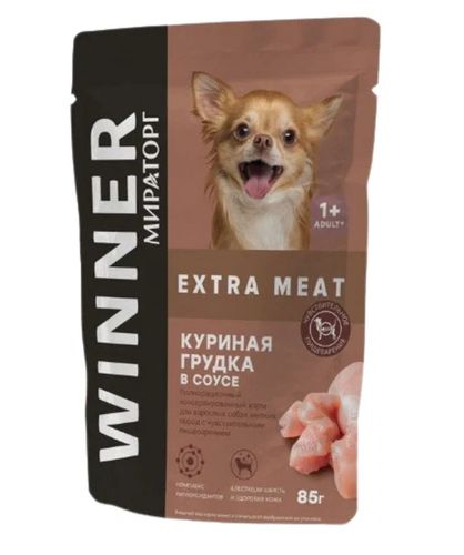 Влажный корм для cобак Мираторг Extra Meat с куриной грудкой в соусе, 85 гр