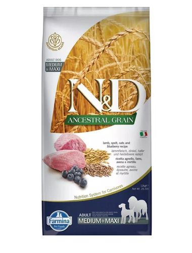 Сухой корм для собак Farmina N&D low grain dog lamb & blueberry adult medium & maxi c ягненоком и черникой, 12 кг