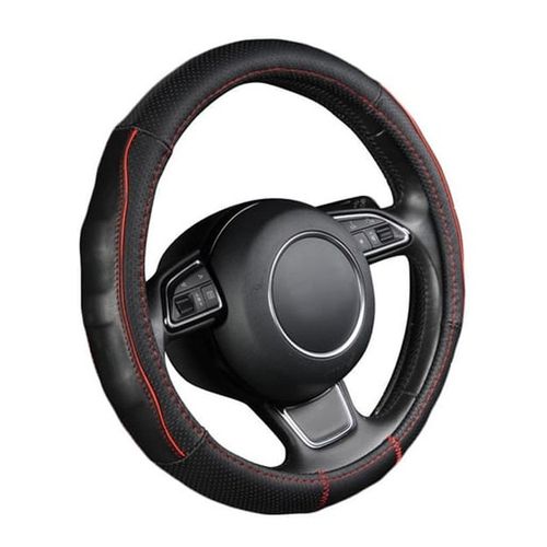 Чехол на руль AUTOYOUTH Breathable Black Genuine Cowhide Car Steering Wheel Cover Splice Red, Черный-Красный