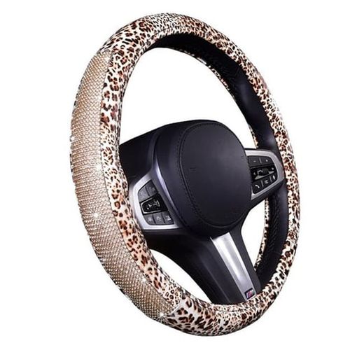 Чехол на руль Diamond Steering Wheel Cover with Bling Rhinestones Leopard Pattern