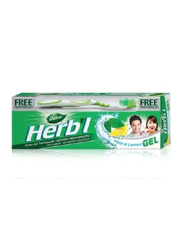 Зубная паста Dabur Herb'l Mint & Lemon gel, мята и лимон гель + зубная щетка в подарок, 150 г