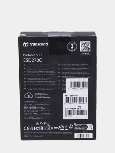 Внешний жесткий диск Transcend SSD ESD270C, Черный, 158600000 UZS