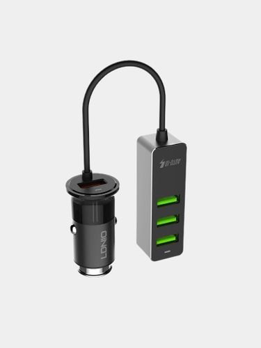 Быстрое зарядное устройство для автомобиля Ldnio QC3.0-4 USB-120 см черный, Черный