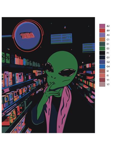 Картина по номерам "Инопланетянин в магазине" ARTR290, 12900000 UZS