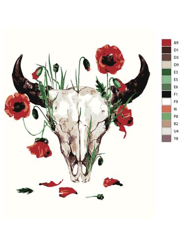 Картина по номерам "Рогатый череп в цветах" ARTR618, 12900000 UZS