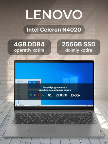 NoutbukLenovo IdeaPad 1 15IGL7 |Intel® Celeron™ N4020| 4Gb DDR4| SSD 256GB | 15.6'' HD | + Windows va Office o'rnatilgan, Cloud Grey , купить недорого