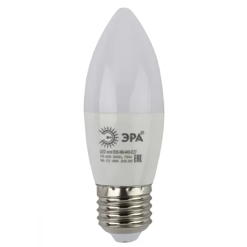 Светодиодная лампа ЭРА LED B35-9W-840-E27, Нейтральный белый