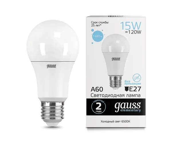 Лампочка LED Gauss Elementary A60 15W E27 6500K