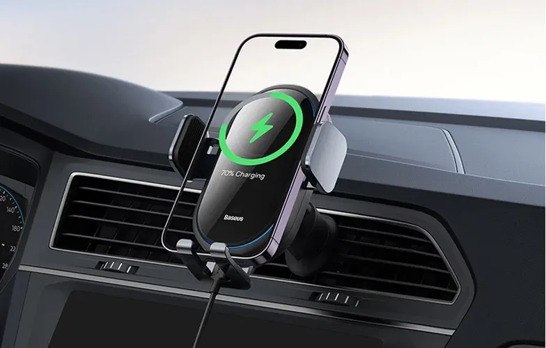 Автомобильный держатель Baseus LightChaser Series Wireless Charging Electric Car Mount, Черный, фото