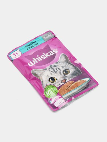 Влажный корм для кошек Whiskas Паштет из индейки с кроликом, 75 гр, купить недорого