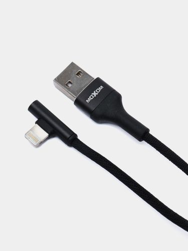 Угловой кабель с боковым разъемом для айфона Moxom USB IOS  Quick Charge 3.0 SCP FCP, Черный, купить недорого