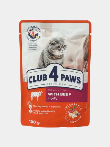 Влажный корм для взрослых кошек Club 4 Paws говядина в желе, 100 гр