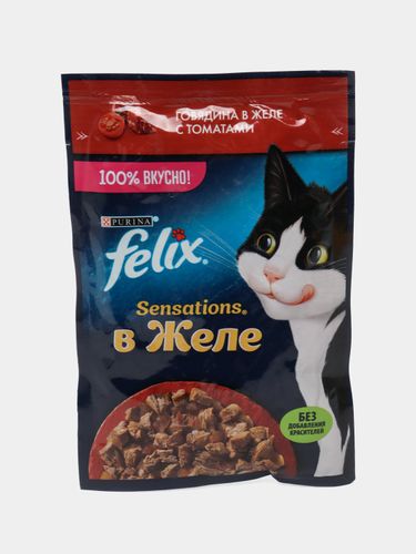 Влажный корм для кошек Felix Sensations  с говядиной и томатами в желе, 75 гр, в Узбекистане