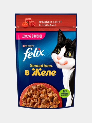 Влажный корм для кошек Felix Sensations с говядиной и томатами в желе, 75 гр