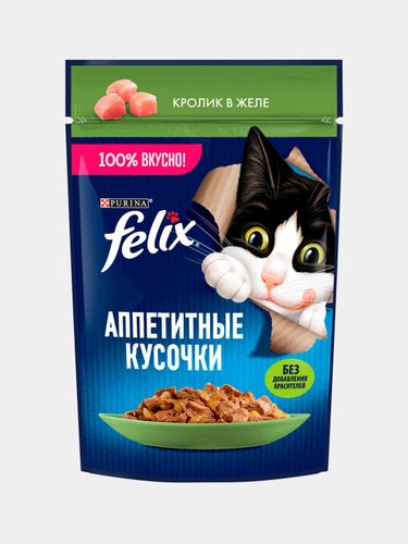 Влажный корм для кошек Felix Аппетитные кусочки кролик в желе, 75 гр