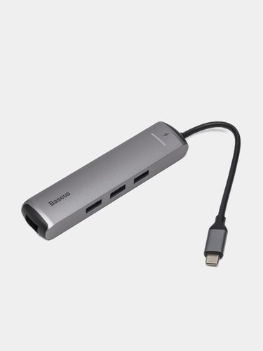 Адаптер Baseus Mechanical Eye 6 в 1 USB HUB Type-C hdmi, Хром