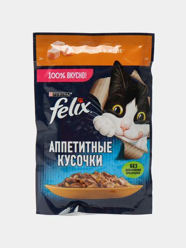 Влажный корм для кошек Felix Аппетитные кусочки курица в желе, 75 гр