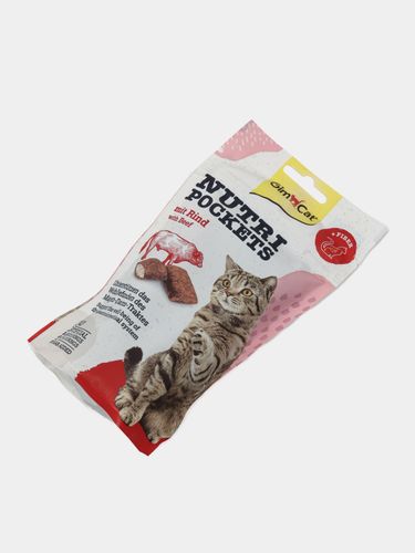 Лакомство для кошек GimCat Nutri Pockets подушечки с говядиной, 60 гр, в Узбекистане