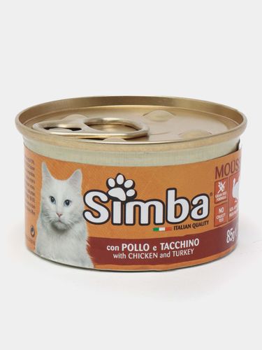 Влажный консервированный корм для кошек Monge Simba Cat с курицей и индейкой, 85 гр