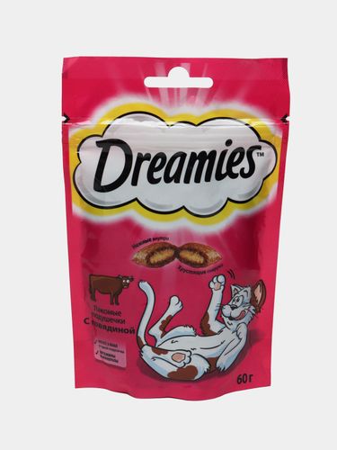 Лакомство для кошек Dreamies подушечки с говядиной, 60 гр