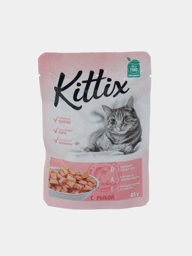 Влажный корм для кошек Kittix со вкусом рыбы, 85 гр