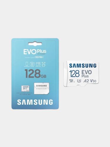 Карта памяти Micro SD Samsung EVO Plus на со скоростью чтения 130 МБ/с, 128GB, Белый