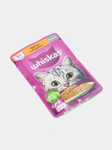 Влажный корм для кошек Whiskas Паштет с курицей и индейкой, 75 гр, в Узбекистане