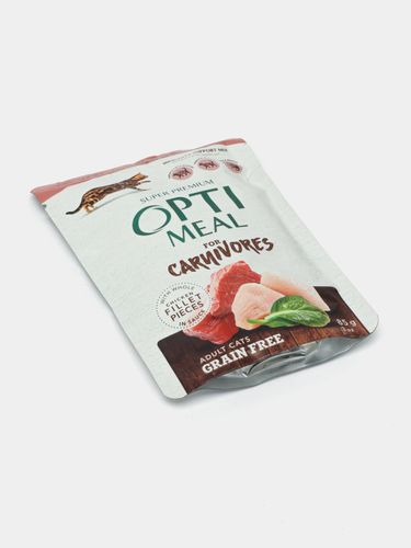 Влажный корм для кошек Opti Meal с телятиной, курицей и шпинатом, 85 гр, в Узбекистане