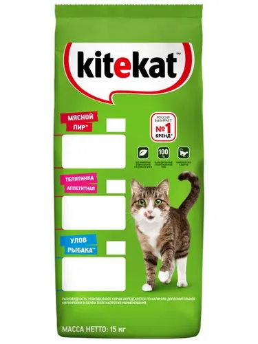 Сухой корм для кошек Kitekat с аппетитной телятиной, 15 кг