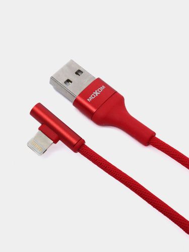 Угловой кабель с боковым разъемом для айфона Moxom USB IOS Quick Charge 3.0 SCP FCP, Красный