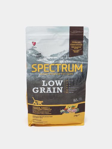 Сухой корм для взрослых кошек Spectrum Low Grain с курицей, индейкой и клюквой, 2 кг