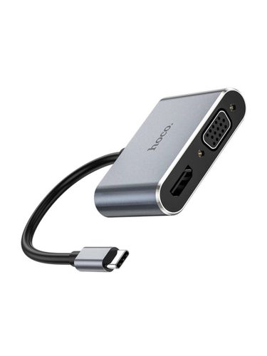 Конвертер переходник Hoco HB29 Easy-lead Type-C на HDMI + VGA 4K 30Hz, Темно-серый, купить недорого