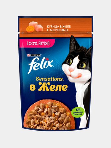 Влажный корм для кошек Felix Sensations с курицей и морковью в желе, 75 гр